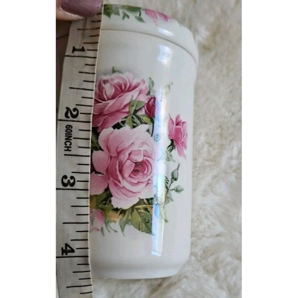 Vintage Crowne Oaks Designs Rose Floral Porcelain Toothbrush Holder & Soap Dish
